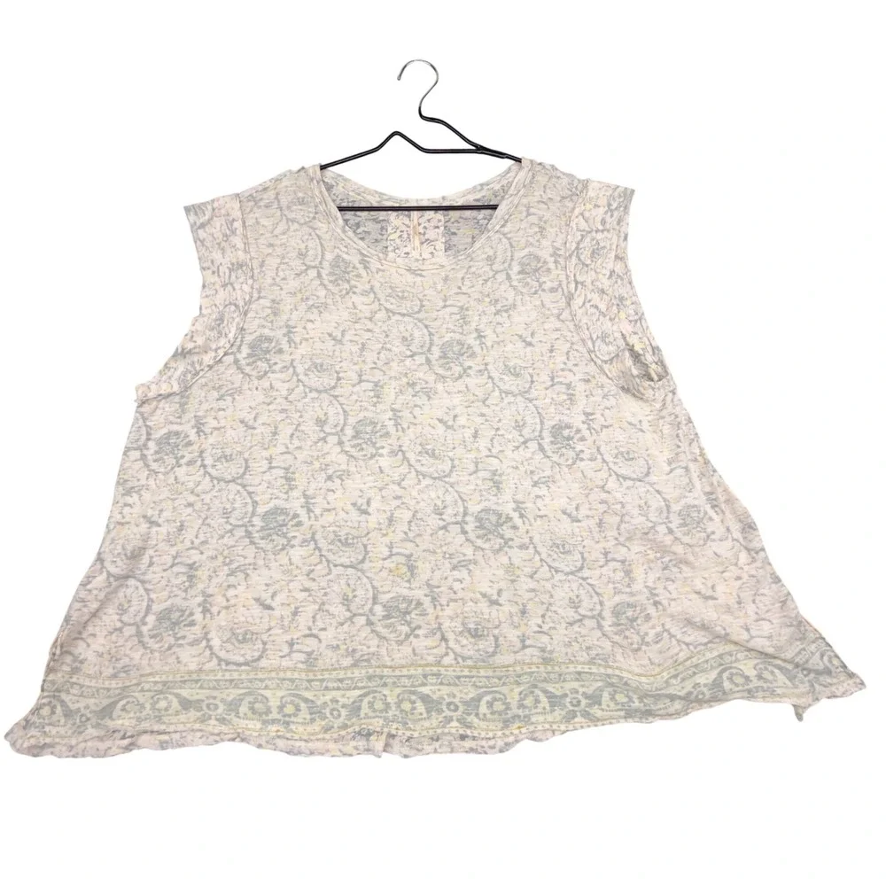 Free People Floral Paisley‎ Burnout Sleeveless Top Blue Yellow Small